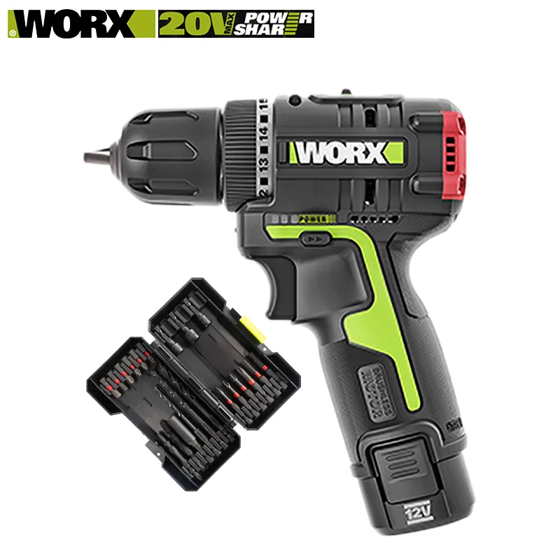 

Набор насадок WORX WU130X с WA1620, 21 шт., Беспроводная электрическая дрель 12 В 40 нм, бесщеточный двигатель, профессиональный инструмент, 2 батареи, 1 з...