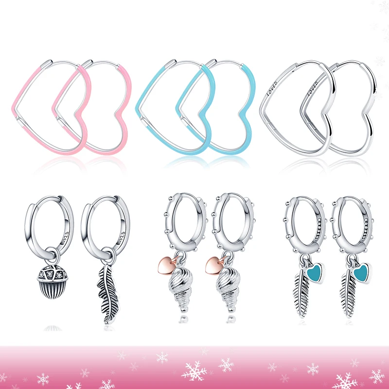 

Летние серьги из стерлингового серебра 925 пробы, серьги в виде сердца и раковины, подходят к оригинальным браслетам Pandora для женщин, ювелирны...