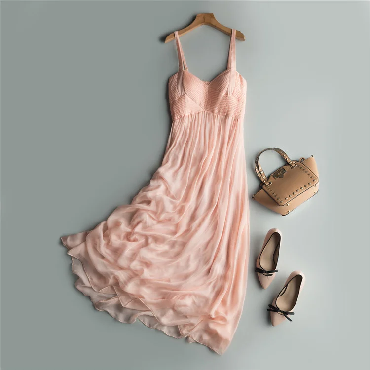 

Summer Boho 100% Real Silk Dress Women Maxi Vestidos Korean Long Sexy Strapless Dresses Woman Vintage Beach Party Dresses