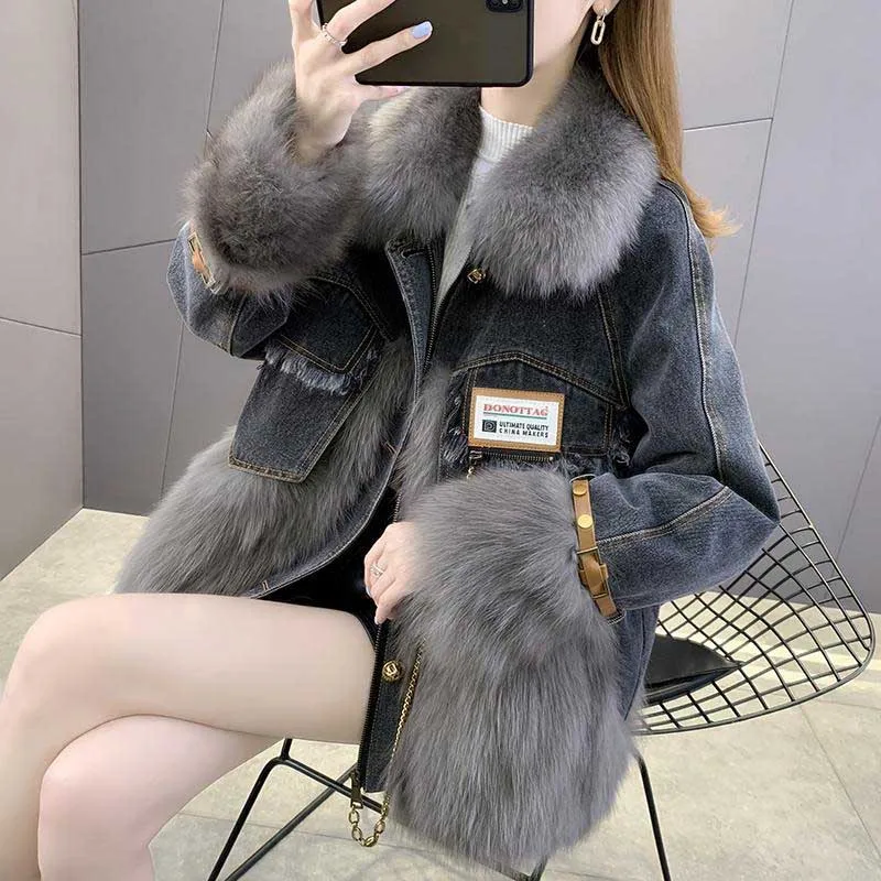 Женская джинсовая куртка Pai Overcome из искусственного лисьего меха свободная