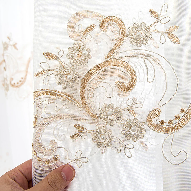 

Flowers Pearls Embroidered Tulle Curtain For Living Room Grace Beading Yarn Window Drapes for Bedroom Balcony #VT