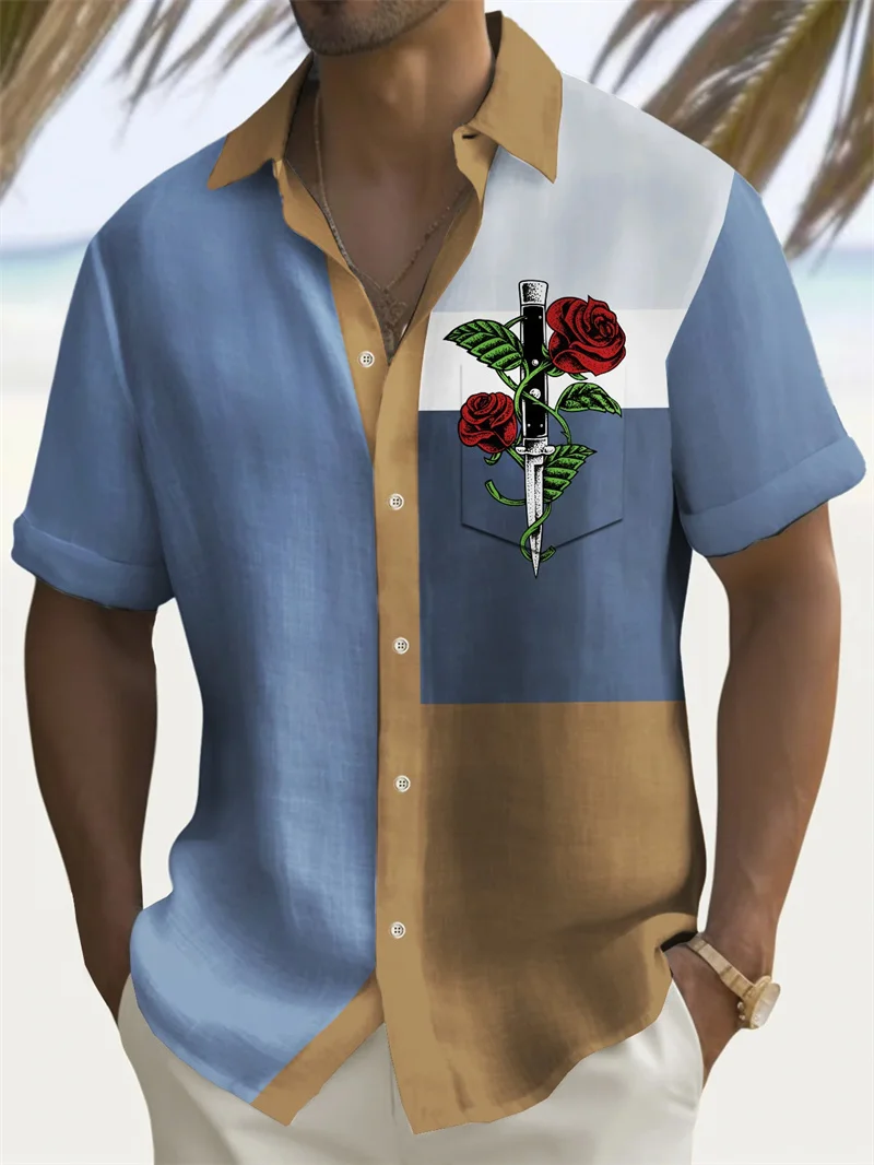 Модная гавайская рубашка с коротким рукавом свободная Мужская Повседневная