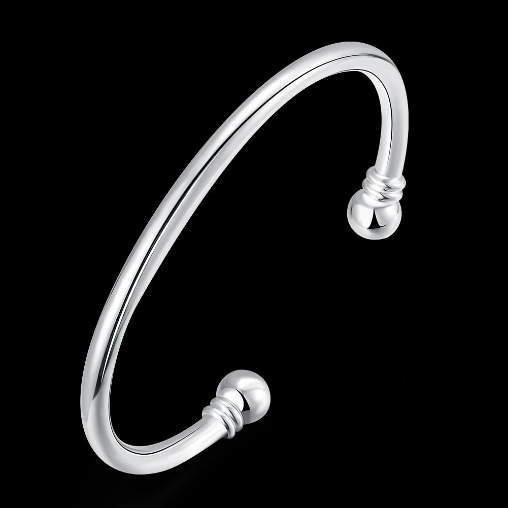 

Hot fine 925 Stamp Silver color Simple elegant bangles for Women Fashion Bracelets Wedding Party Christmas Gifts charm Jewelry
