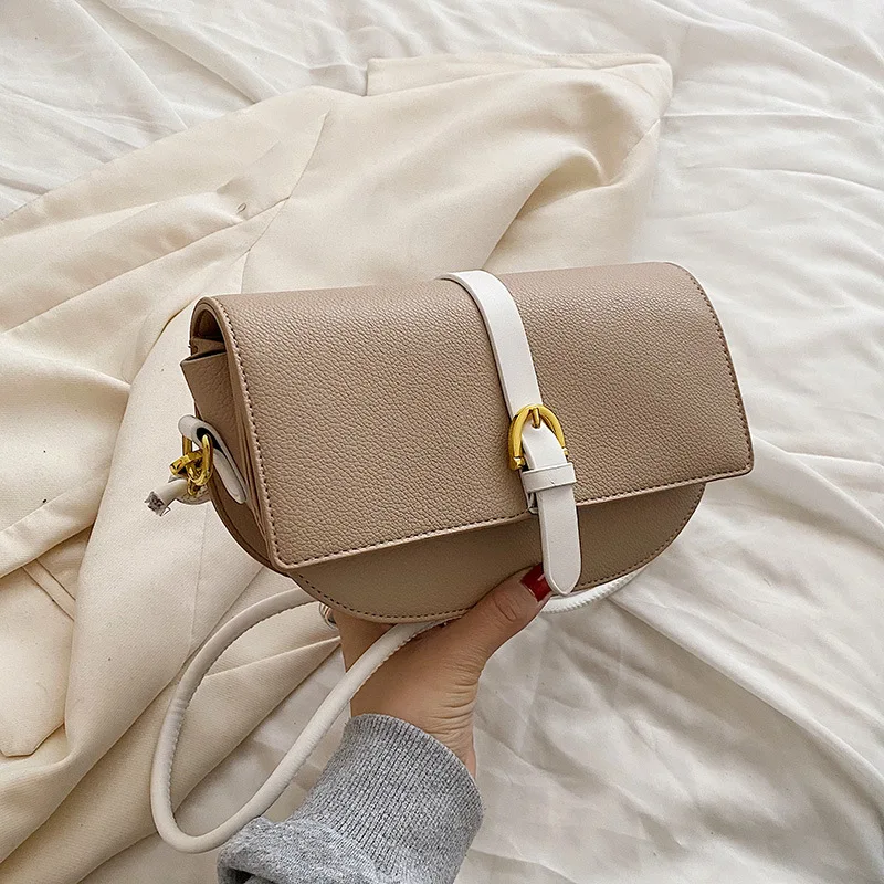 

2022 New Fashion Saddle Bag High Quality Ladies Retro Shoulder Bag Fashion Solid Color Stitching Foreign Style Messenger Bag