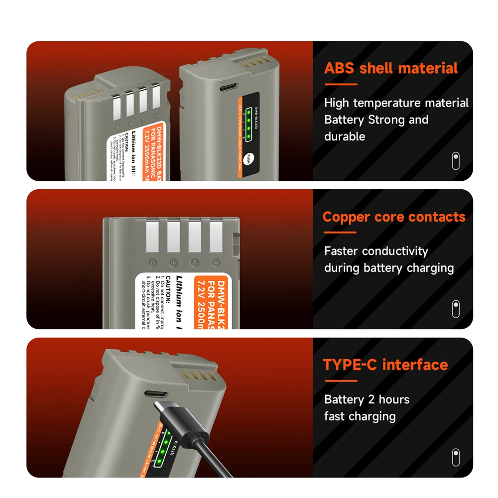 Аккумулятор DMW BLK22 DMW-BLK22 2500 мАч + кабель для быстрой зарядки Type-C Panasonic LUMIX S5 II IIX DC-S5