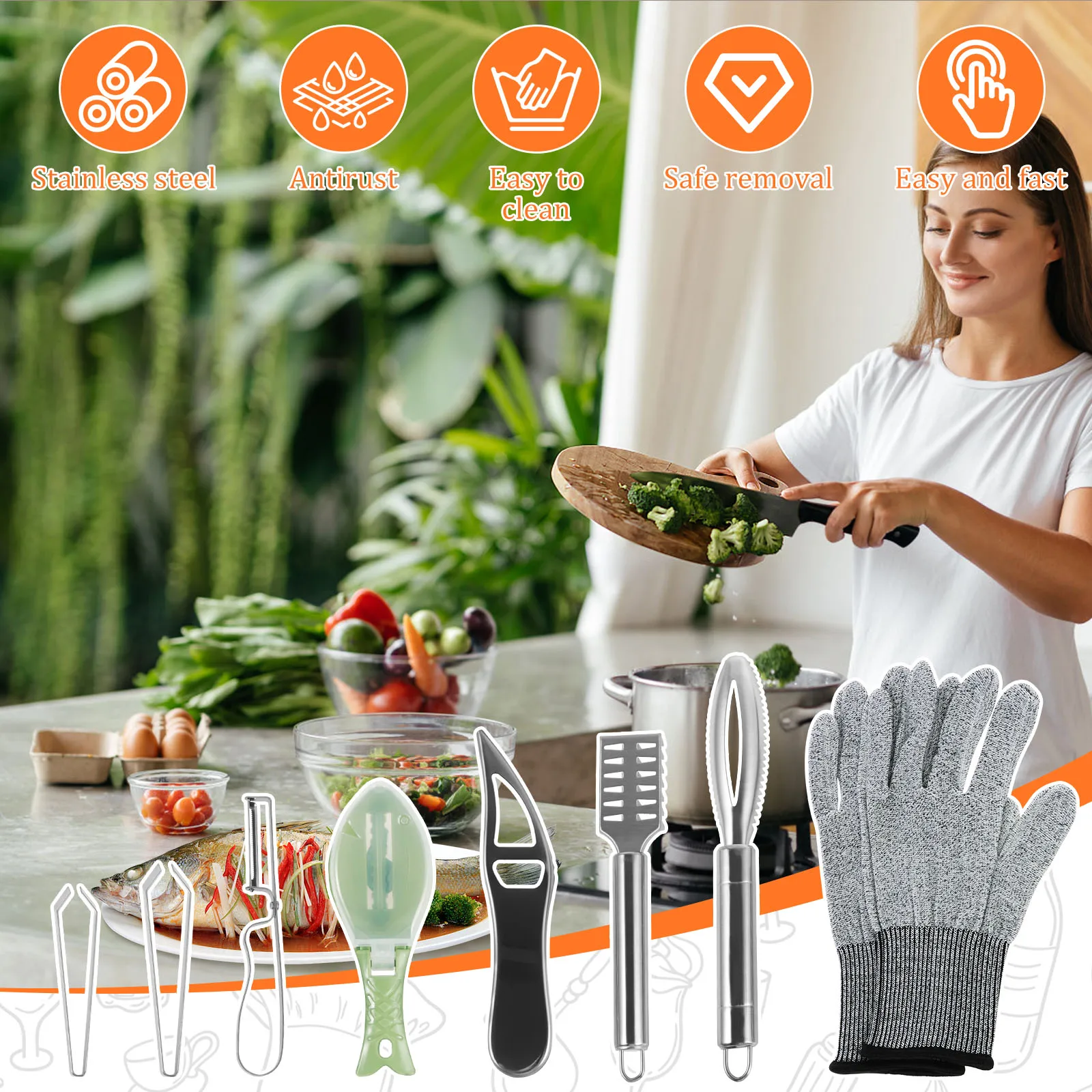 8-комп. Средство для удаления рыбьей чешуи с перчатками рыбья чешуя из