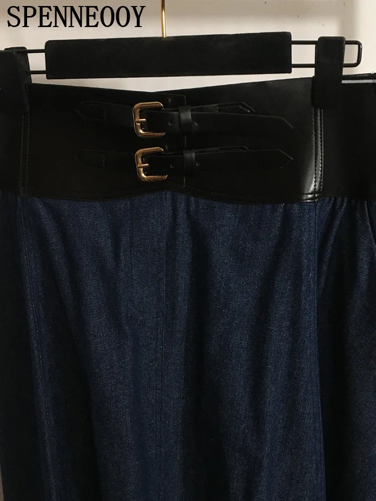 Женская Длинная Юбка-миди SPENNEOOY темно-синяя ковбойская юбка с застежкой-молнией