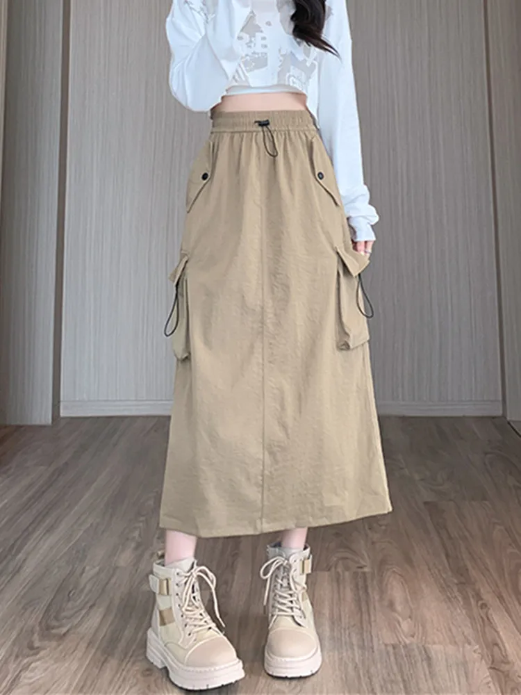 Однотонные рабочие юбки Женская Осенняя бюстье с завышенной талией американская