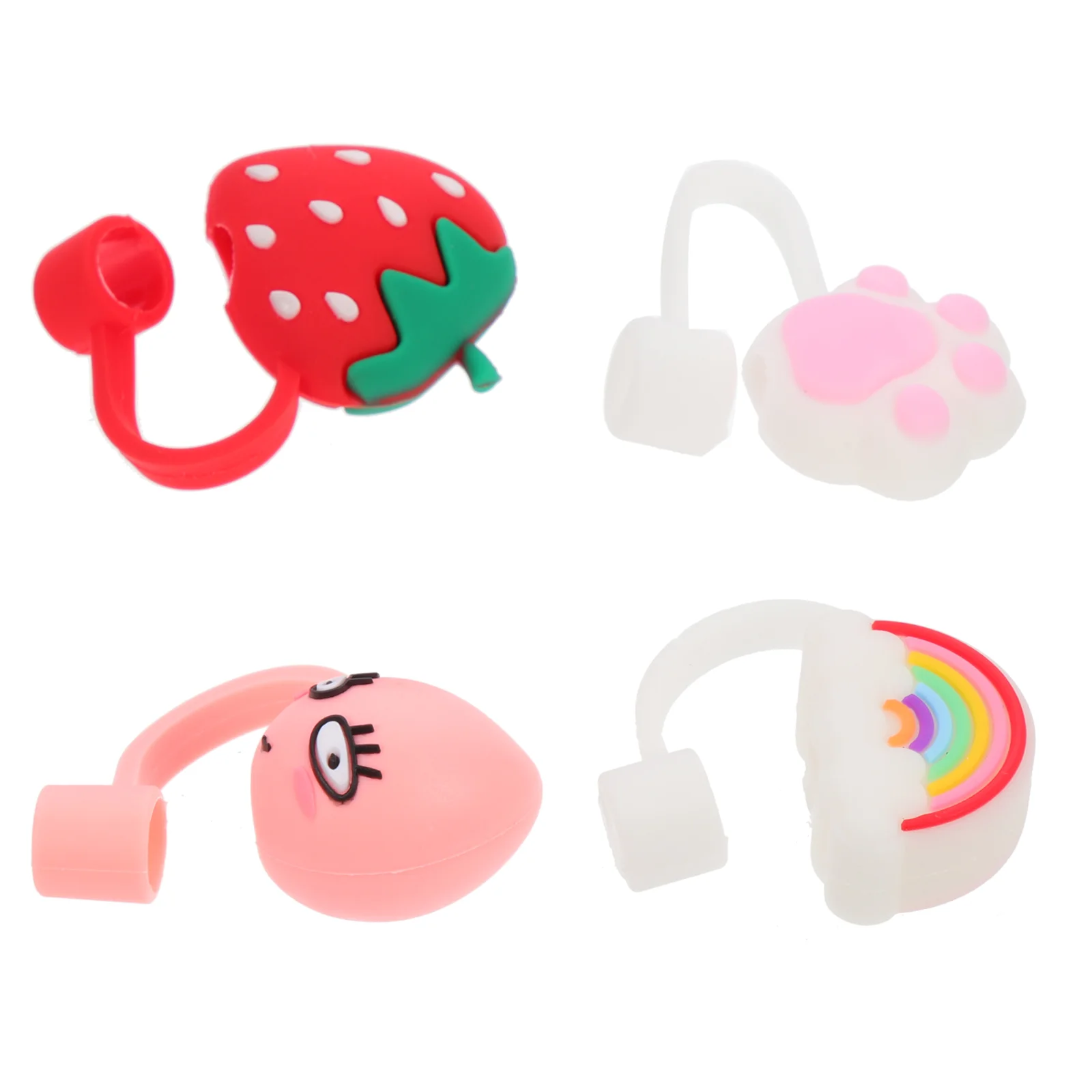 

4pcs Cartoon Straw Plug Rubber Straws Tips Cartoon Straw Tips Cover