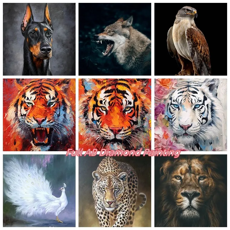 

5D Diamond Painting Lion Tiger Beast Falcon Rhinestone Embroidery Picture Full AB Drill Mosaic Ornaments Home Decor Gift