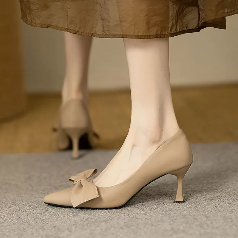 

Туфли-лодочки женские на шпильке, заостренный носок, топ-сайдеры, офисная обувь с большим бантом-бабочкой на высоком каблуке, осень