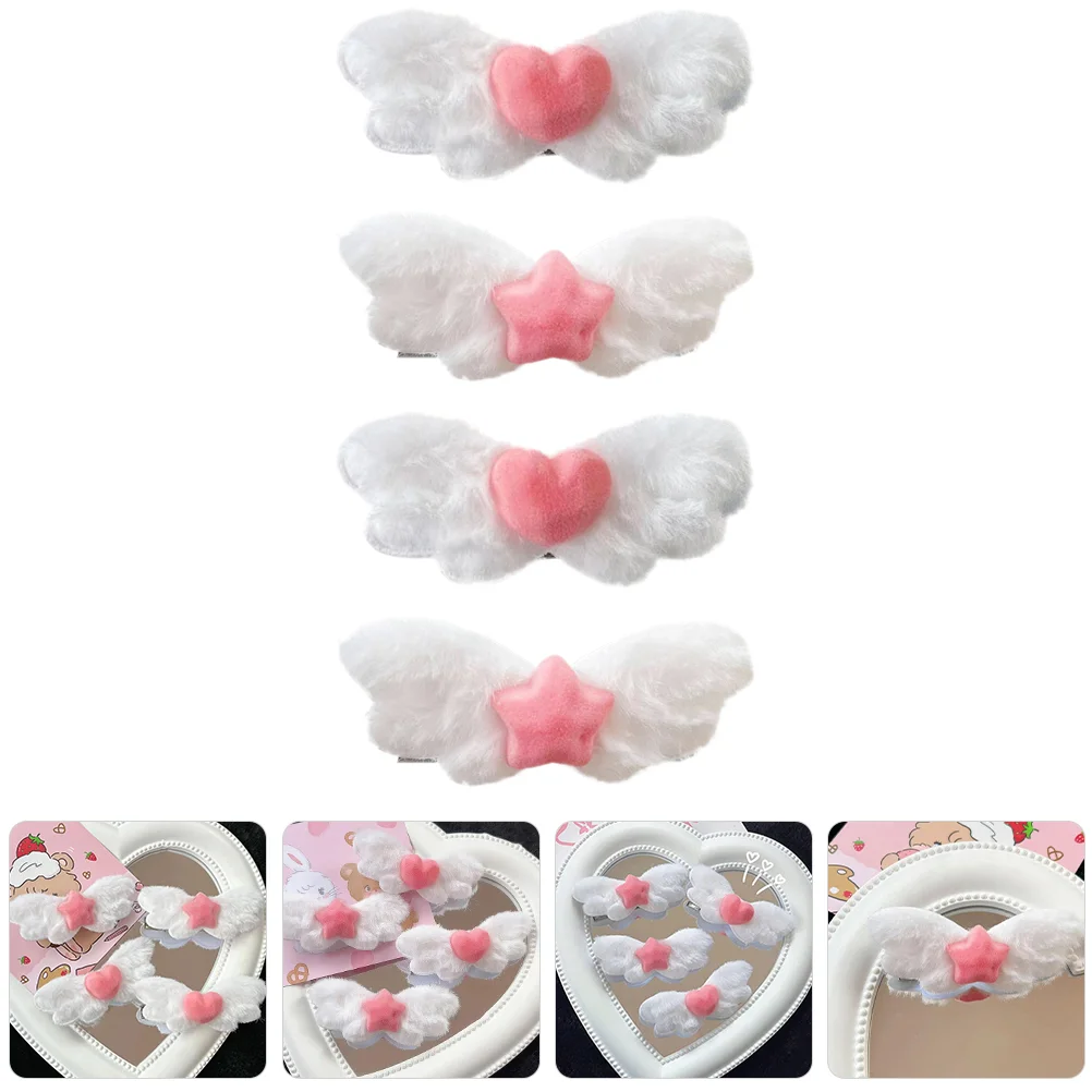 

4 Pcs Accessories Women Small Hair Barrettes Toppers Cute Kawaii Wing Fabric Angel Clips Pin