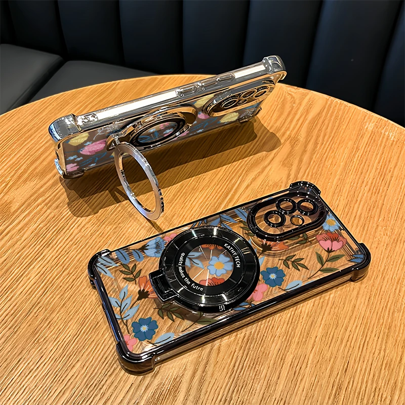 Фото Противоударный чехол для телефона OPPO A6X 5G A6 A5 Pro A3 A2 A1 A9X A11X A5X A3X с прозрачным покрытием и мягким цветочным узором, чехол-подставка №2