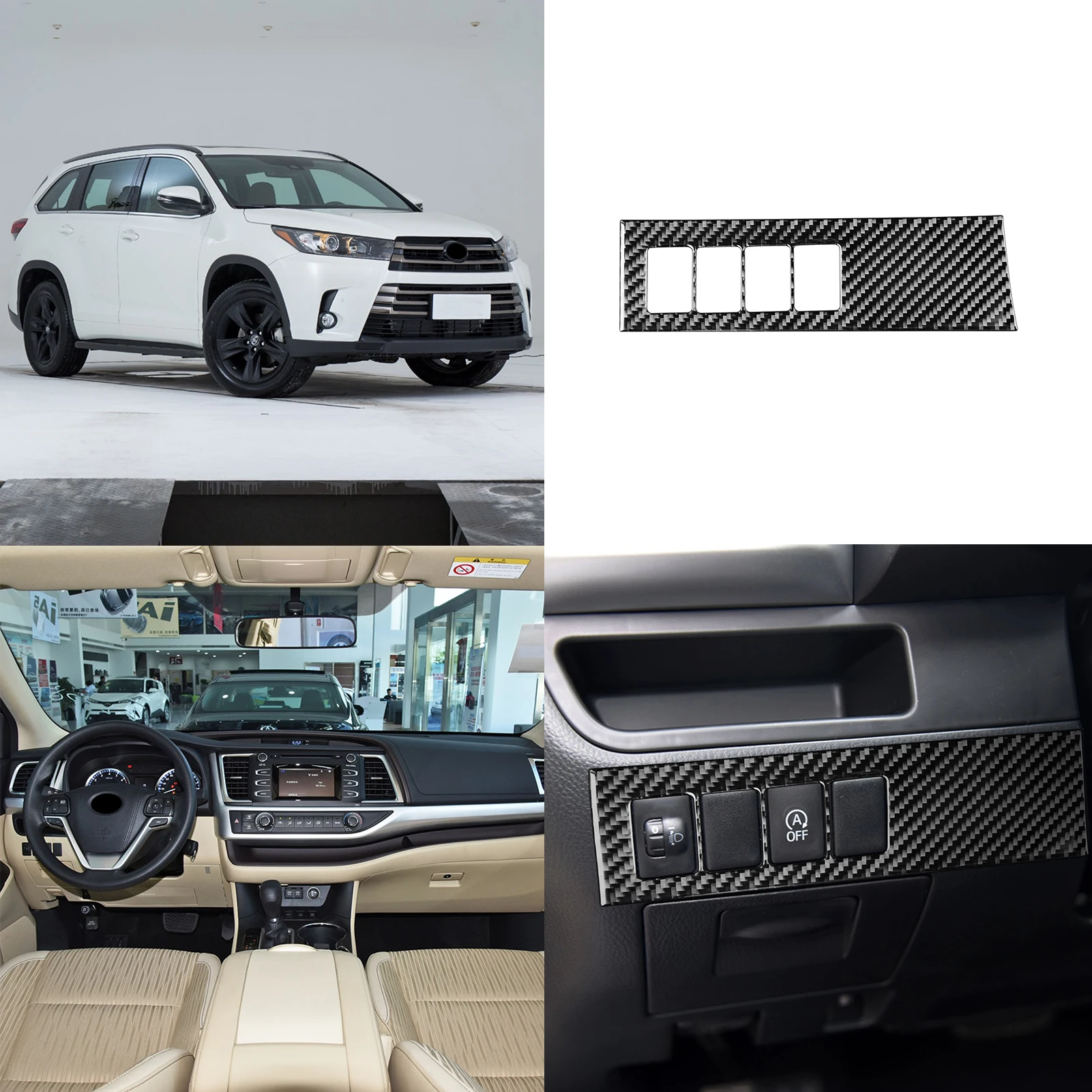 

for Toyota Highlander 2015-2018 Headlight Adjustment Switch Panel Decoration Cover Trim Sticker Decal Car Interior Accessories