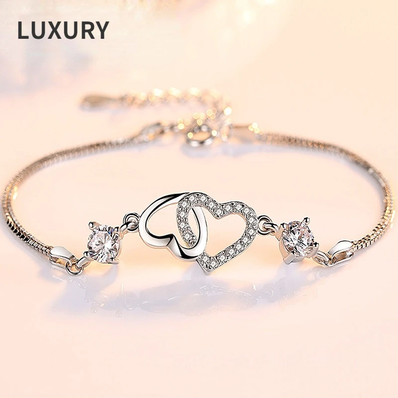 

Luxury 100%S925 Sterling Silver White Gold AAA Zircon Fashion Love Bracelets For Girls Birthday Party Fine Jewelry Gifts