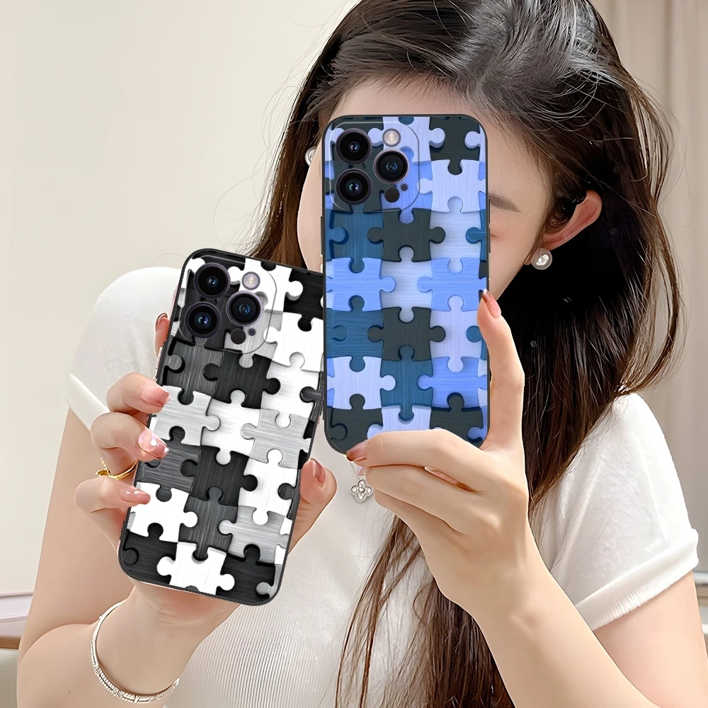Чехол для мобильного телефона Puzzle Pretty Fashion iPhone 16 15 14 13 12 11 X XR XS 8 7 Pro Max Plus мини-черный