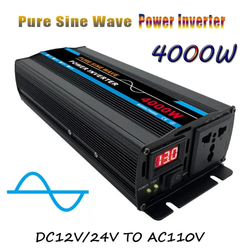 

DC 12V To AC 220V Pure Sine Wave Inverter 1000W/1500W/2200W/2600W/3000W LED Voltmeter Converter Transformer Universal EU Socket