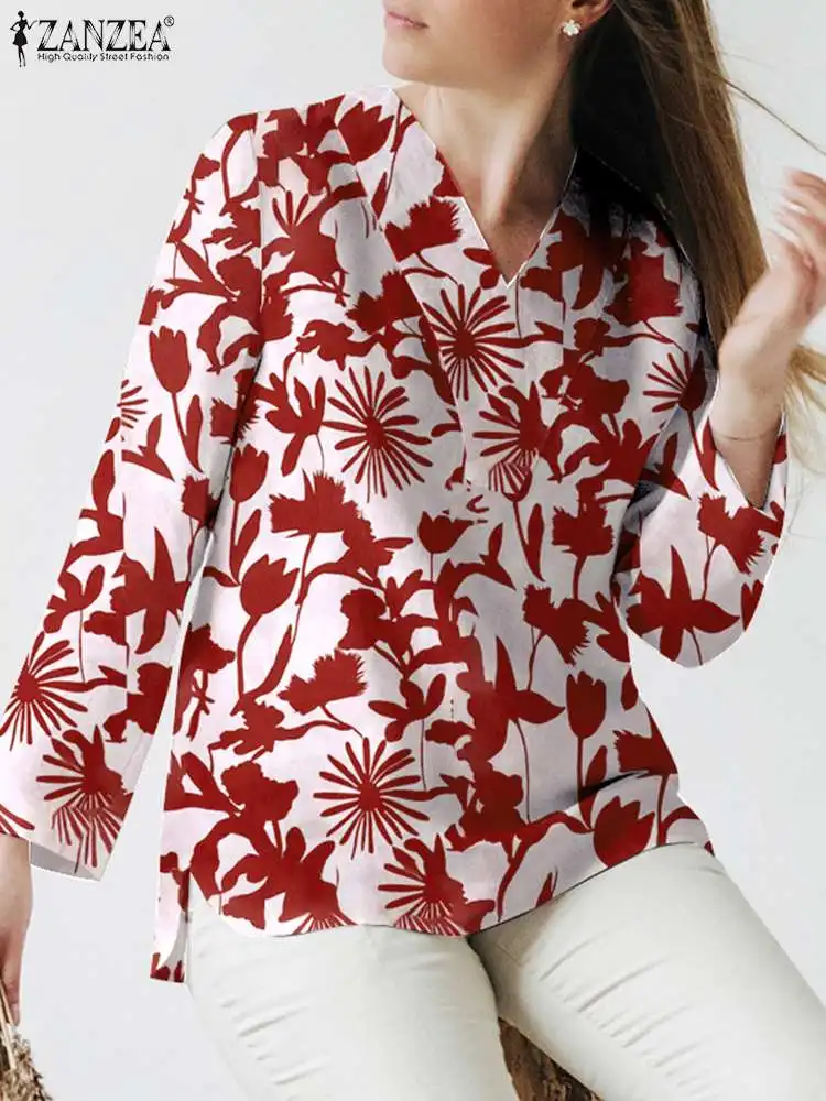 

Блузка ZANZEA Женская Осенняя с V-образным вырезом и длинным рукавом