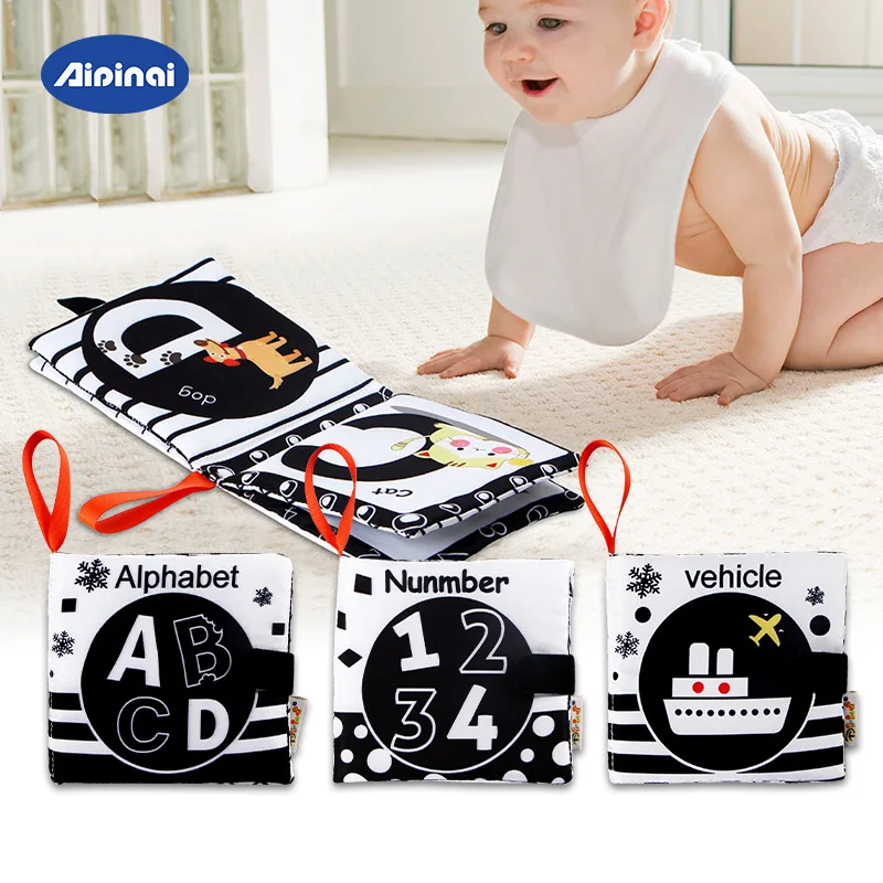 

Soft Baby Toys Cloth Books For 0-12 Months Boys Girls Black And White Books Early Development Interactive Car Stroller Toys Gift
