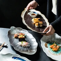 creative ceramic leaf plate sushi western food flat hotel tableware simple ceramic steak plate kitchen tableware supplies