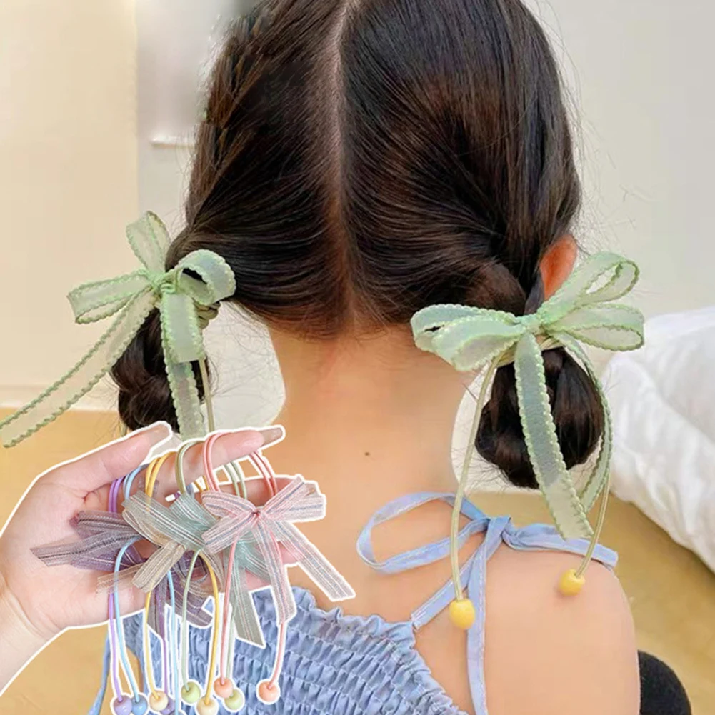 

1 Pcs New Baby Girl Cute Colors Mesh Bow Hair Bands Ponytail Holder Children Soft Scrunchies Rubber Bands Kid Hair Accessories
