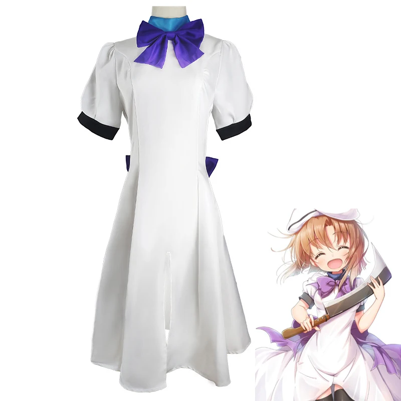 

Higurashi When They Cry Ryugu Rena Cosplay Costume Bow Sweet Dress Game White Dresses Comic Con Carnival Role Play Costumes Prop