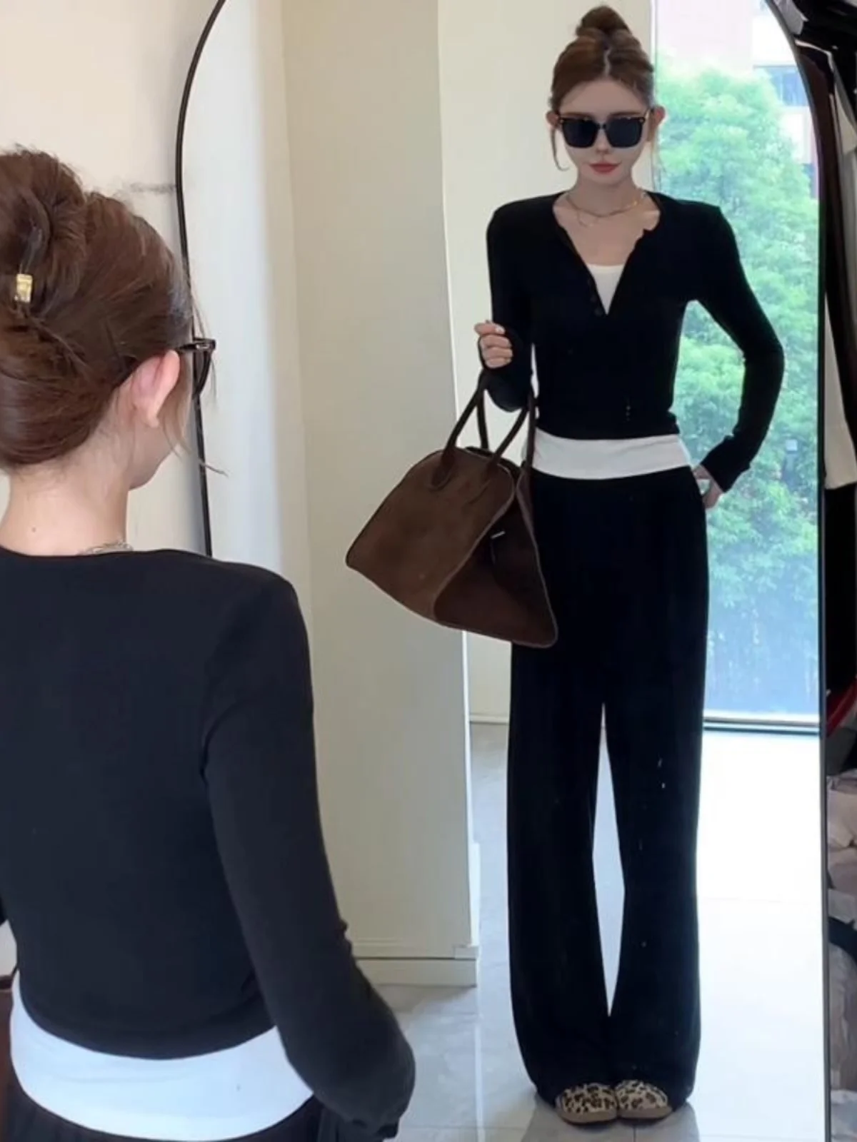 Повседневный модный комплект Design Sense для женщин осень 2024 новый искусственный топ