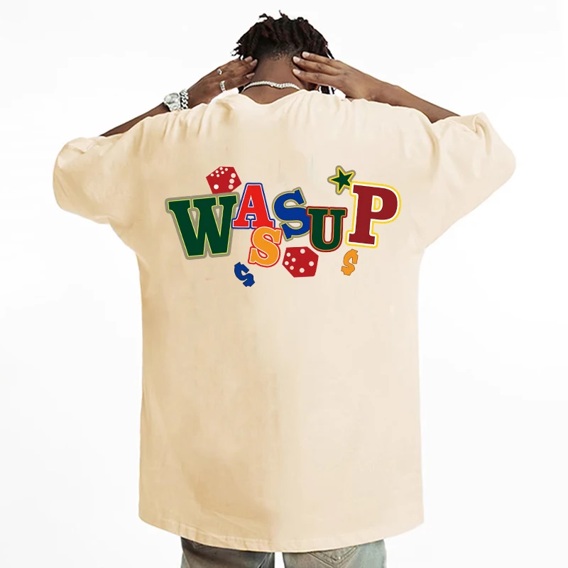 Wassup American-Sle Тяжелая футболка из чистого хлопка Национальный модный бренд