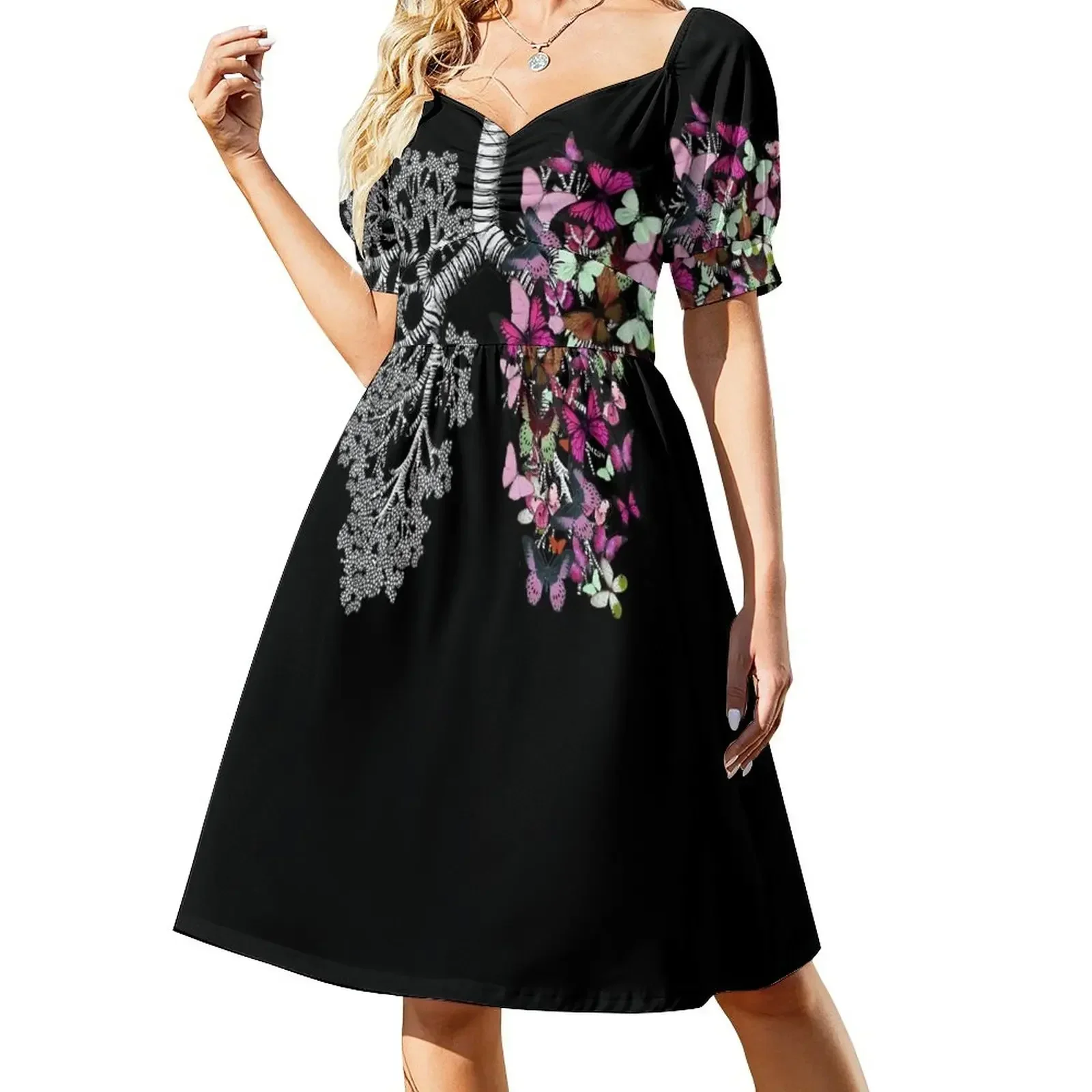 Легкие фиолетовые бабочки анатомическое искусство акварель Платье без рукавов