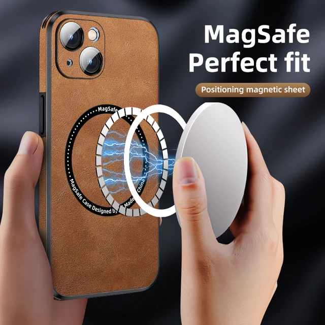 Luxury Magsafe Lens Protection Shockproof PU Leather Phone Case For iPhone 14 13 Pro Max Magnetic Wireless Charging Cover Funda 2