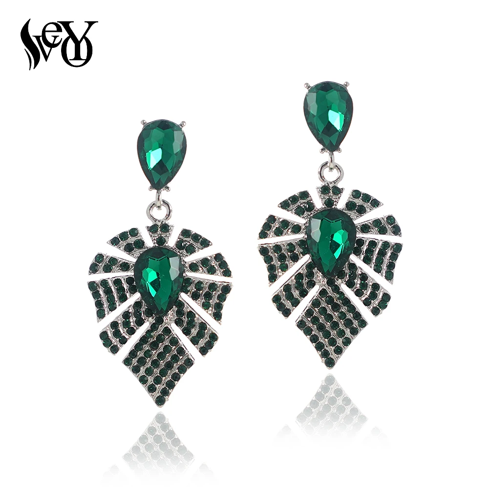 

VEYO Leaf shape Rhinestone Crystal Drop Earrings for Women Trendy Hollow Earrings Fashion Jewelry 2022 New Gift