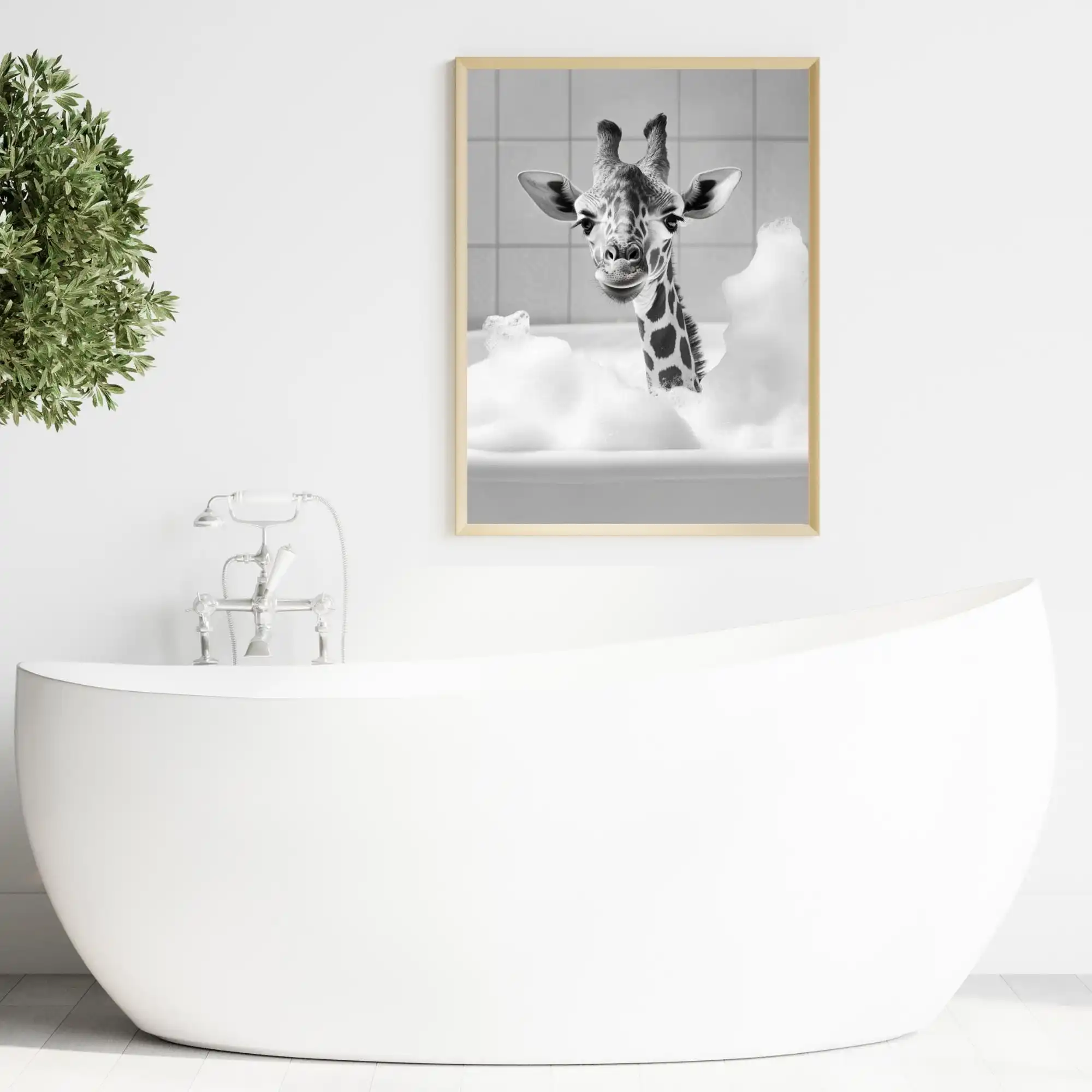 Забавное животное в ванне черно-белая обезьянка лошадь постеры и принты печать