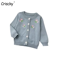 criscky girls floral knitted sweater autumn 2022 new childrens cardigan knitwear clothes baby outwear jacket sweater tops
