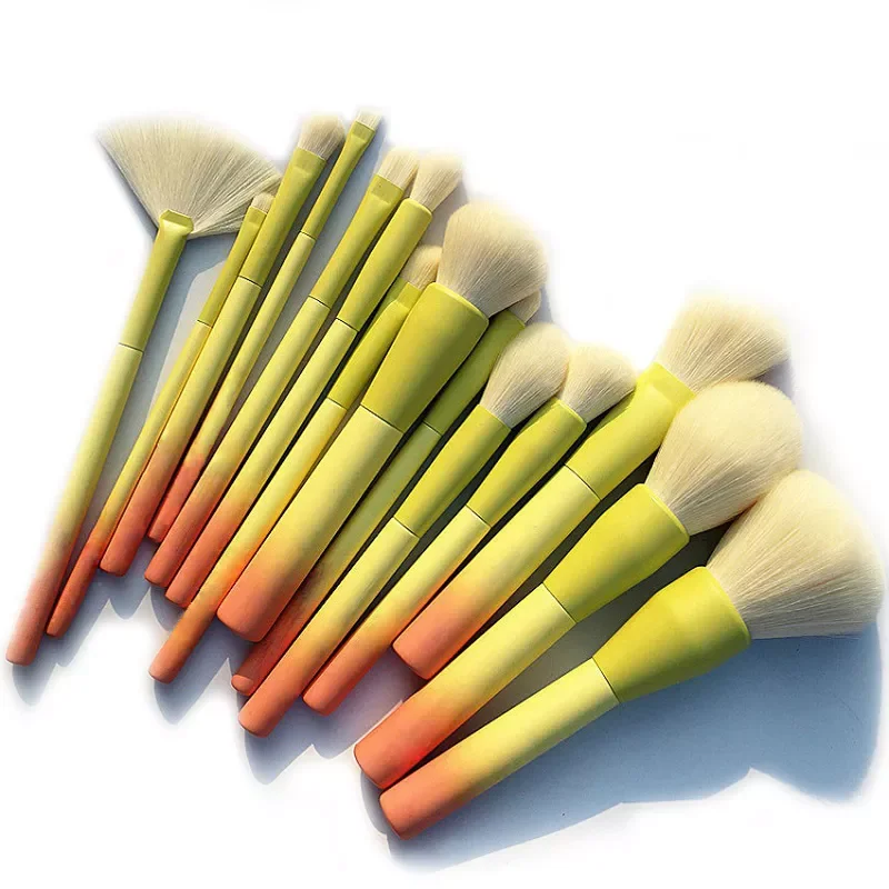 

Gradient Color 14pcs Makeup Brushes Set Soft Cosmetic Powder Blending Foundation Eyeshadow Blush Brush Kit Make Up Tools