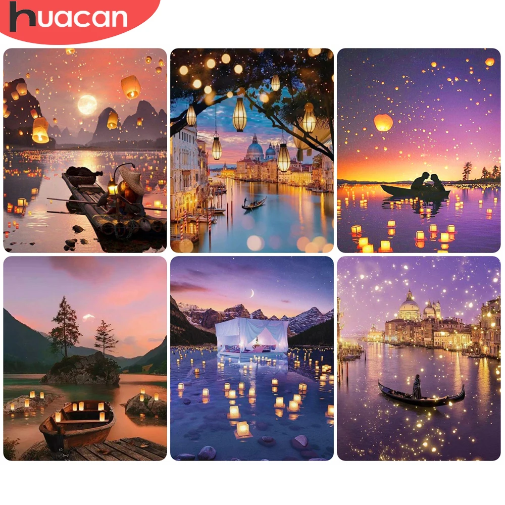 

HUACAN Paint By Numbers City Night Landscape Wall Art Unique Gift Handpainted On Canvas Coloring Lake For Living Room