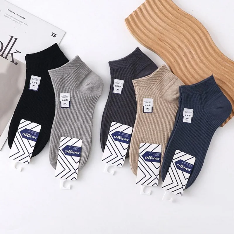 5 Pairs Men Casual Ankle Socks Breathable Absorb Sweat Patchwork Striped Short Socks Male Fashion Street Style Invisible Socks