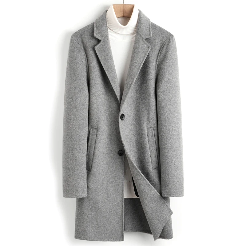 

mens coat mens trench coat Autumn and winter handmade double-sided cashmere leisure medium and long coat