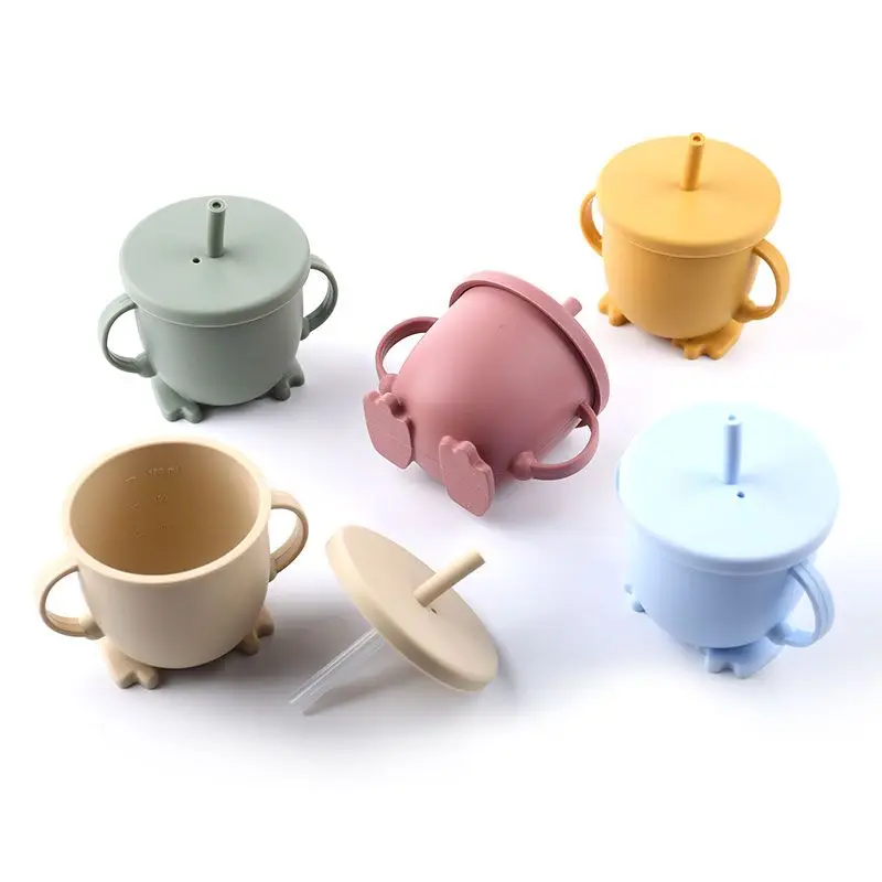 

Детские Силиконовые чашки, чашка с трубочкой, не содержит Бисфенол А, контейнер для закусок, чашка для кормления, тренировочная чашка для пи...