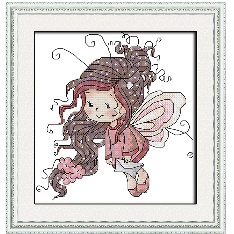 

Butterfly fairy cute cartoon cross stitch kit 14ct 11ct print canvas hand sew cross-stitching embroidery DIY handmade needlework