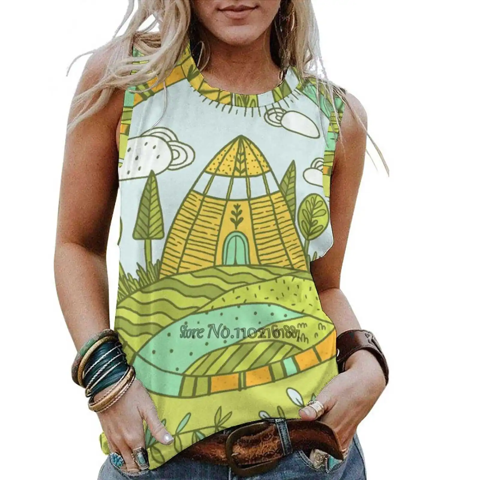 

Urasa Tank Top Women Print Sleeveless Loose Shirts Ladies Casual Y2K Tops Vest Summer House Summer Nature Yakutian Yakutia