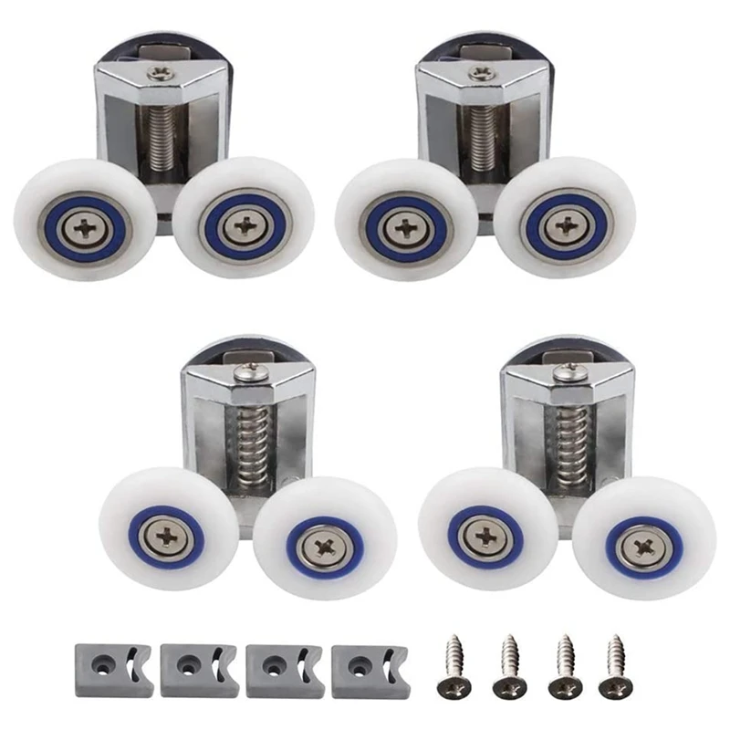 

4Pcs Shower Door Rollers 26Mm Zinc Alloy Shower Door Fixing Pulleys Bathroom Replacement Kit (2 Top+2 Buttom)