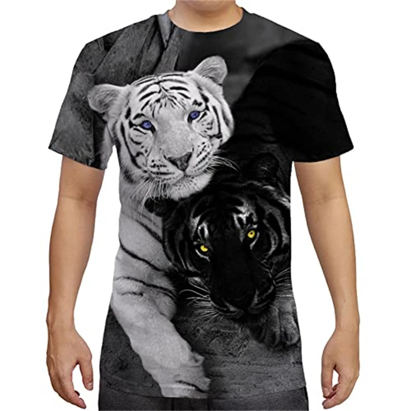

2023 Cute Tiger Men's 3D Printed T Shirts Summer Fashion Streetwear Personality Casual Short Sleeve Tees Kids Tops Women Clothes