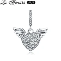la menars heart wings pendant charms with crystal for silver snake bracelet bangle necklace valentines day gift
