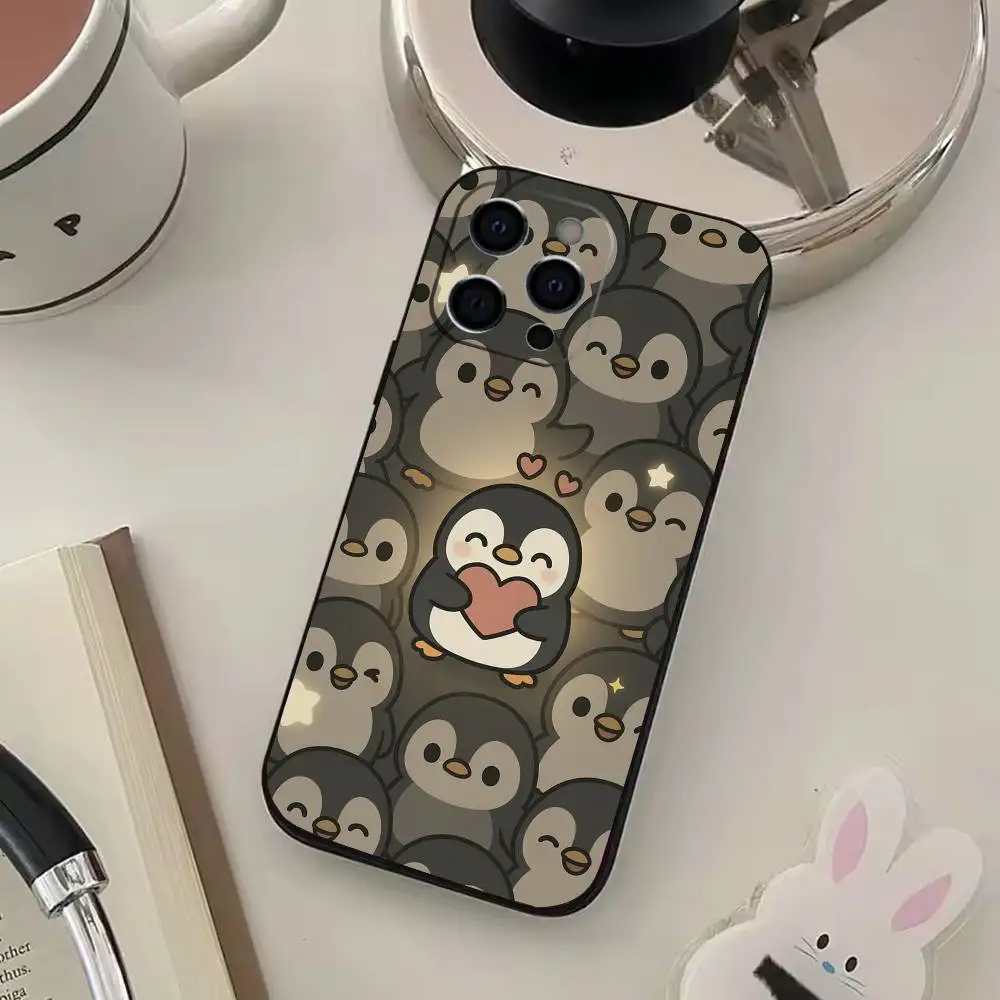 Милый мультяшный чехол с пингвином для iPhone 17, 16, 15, 14, 13, 12, 11 Plus, Pro Max, XS, мягкий черный чехол (art.: 3920db97f9cdf) - 3920db97f9cdf