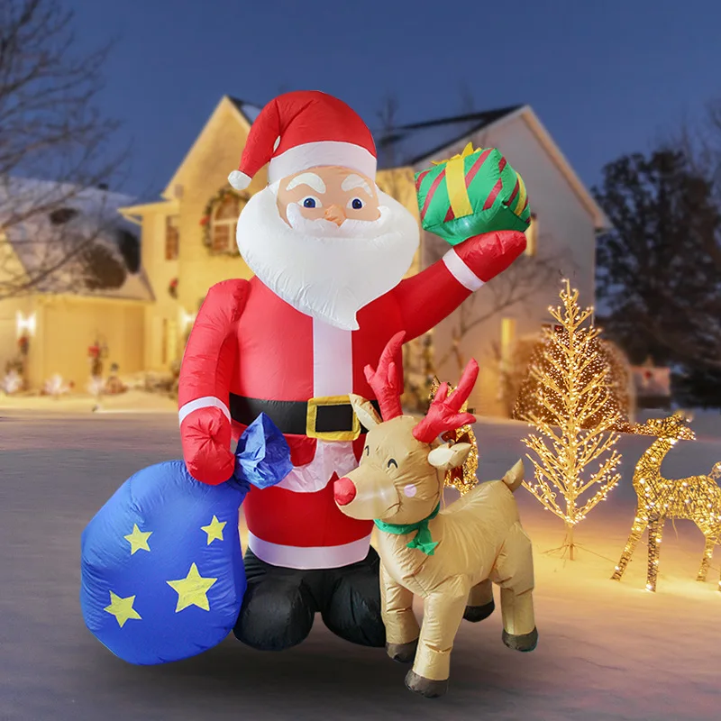 6ft Inflatable Santa Claus Gift Box Elk Outdoor Decorations Christmas Inflatable Ornaments for Home Garden Navidad 2022 New Year