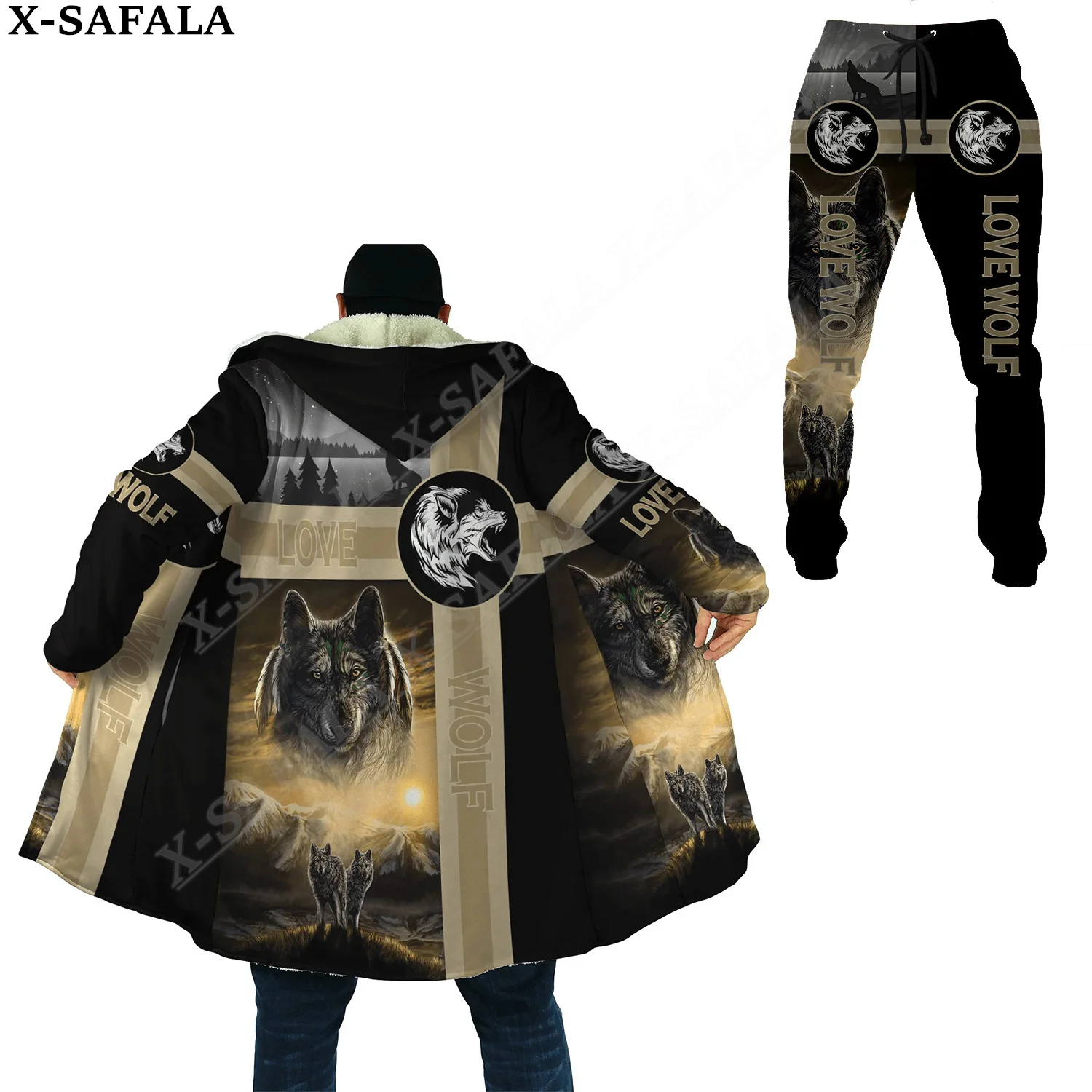

Толстые теплые тренировочные брюки с капюшоном Love Wolf, комбинированный комплект, пальто, ветрозащитная флисовая одежда унисекс, длинные штаны для бега