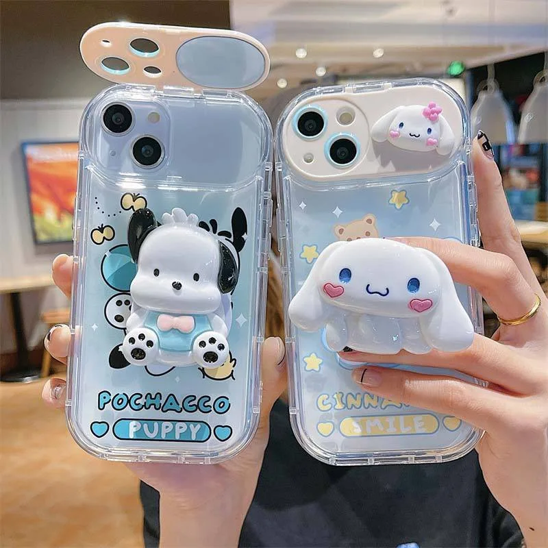 

Sanrio Cinnamoroll with stand Pachacco makeup mirror Phone Cases For iPhone 14 13 12 11 Pro Max XR XS MAX 8 X 7 Back Cover