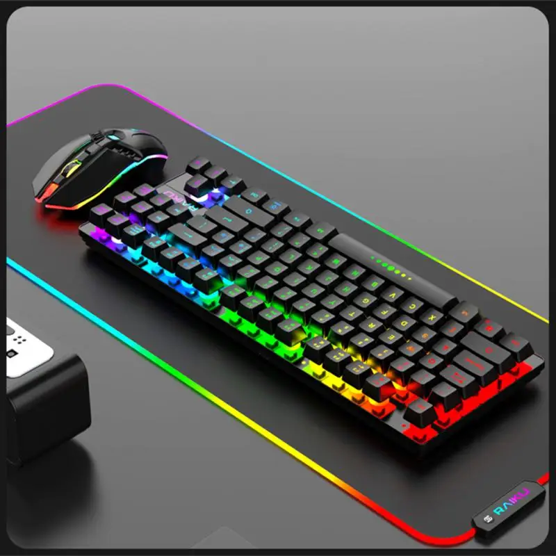 

Беспроводная игровая клавиатура и мышь RYRA 2,4G, RGB игровая клавиатура с подсветкой, эргономичная деталь 87 клавиш для компьютера, ПК