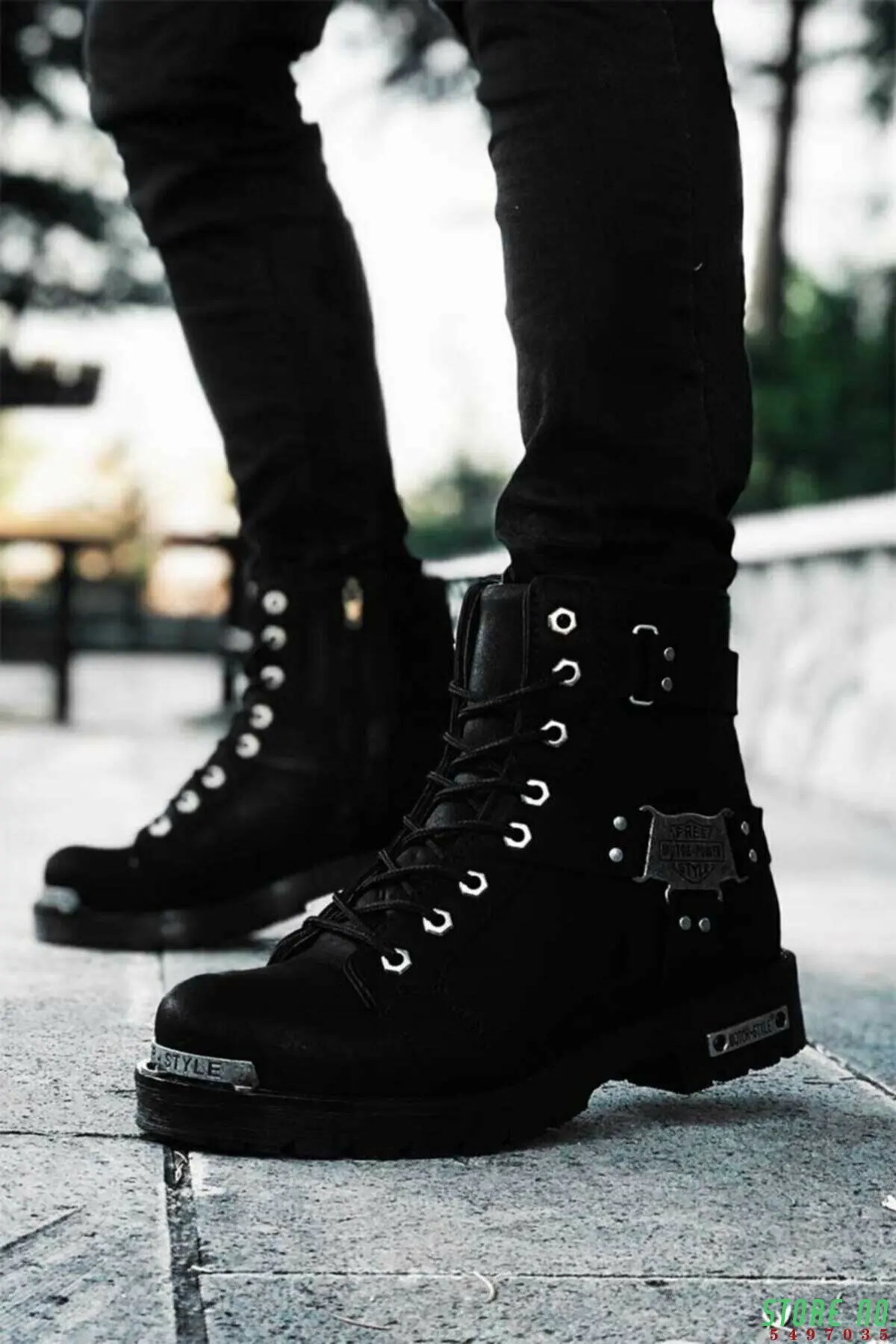 

Мужские зимние байкерские ботинки, черные мотоциклетные ботинки, обувь с металлическим декором, мужские ботильоны, мужская обувь, прочные м...
