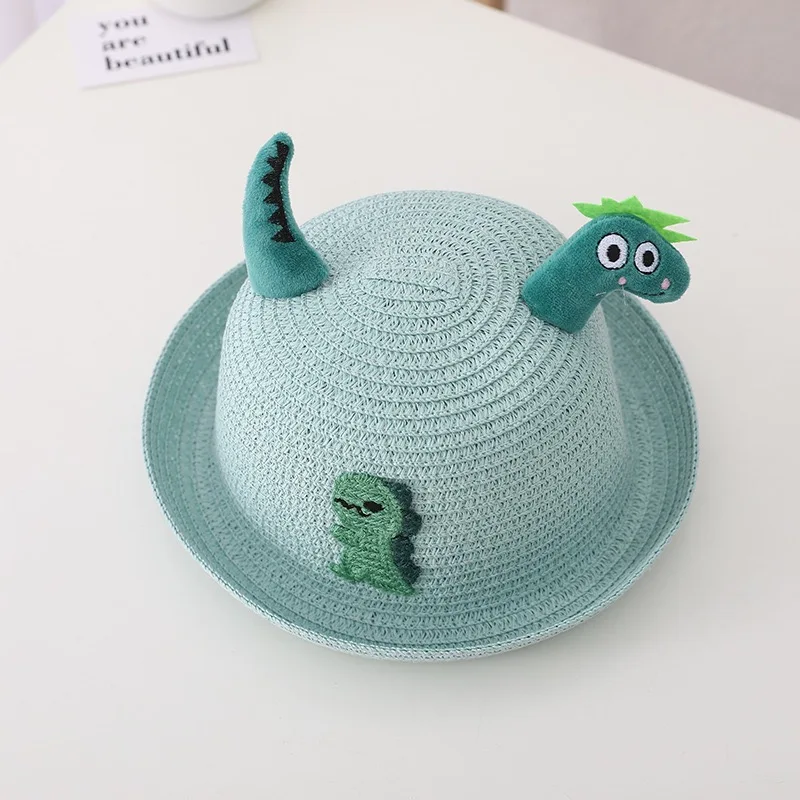 Детская мультяшная соломенная шляпа с динозавром летняя модная однотонная